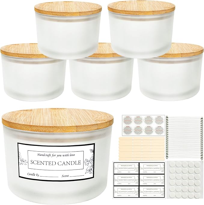 CONNOO 6 Pack 24oz Frosted Glass Candle Jars with Airtight Bamboo Lids