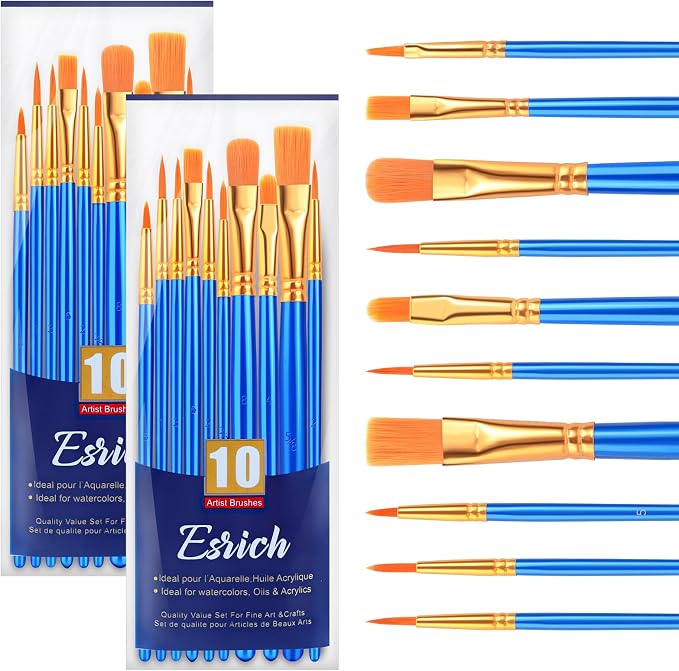 ESRICH 20PCS Paint Brushes, Paint Brush for Acrylic Painting | Artist Paintbrushes for Oil Watercolor, Body Face Rock Canvas, Small Paint Brushes for Kids, Blue