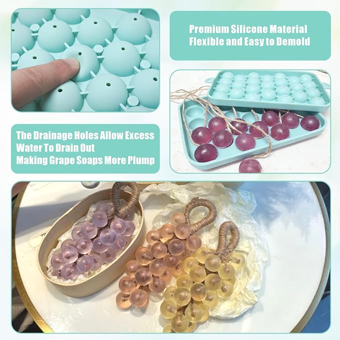 DIY Soap Making Kit, 2 Pack Grape Soaps Silicone Molds with Jute Rope