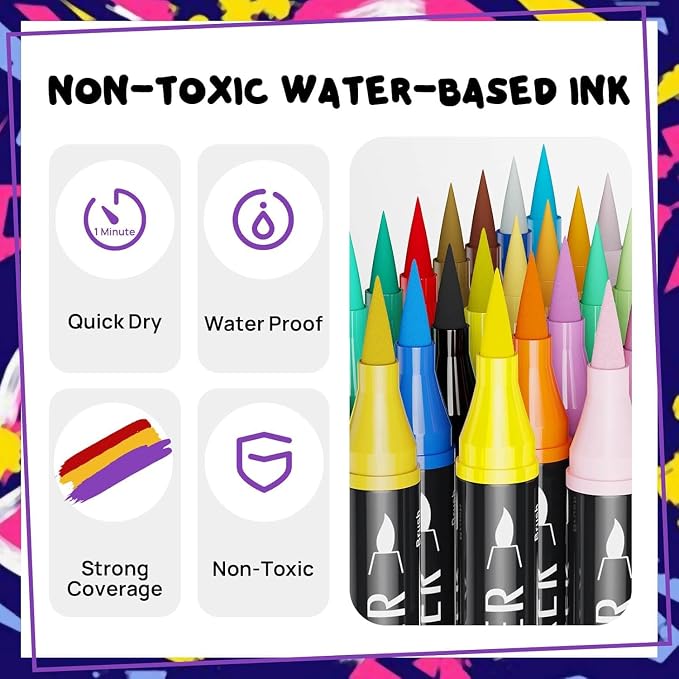 60 Colors Dual Tip Acrylic Paint Markers,Fine Tip and Brush Tip Permanent Acrylic Paint Pens For Rock Painting, Canvas, Wood, Glass, Ceramic, Fabric, Plastic, Egg, Scrapbook,Art Painting Supplies Kit