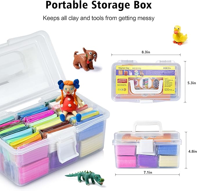 Aestd-ST Polymer Clay Kit 60 Colors, Oven Bake Modeling Clay for Kids | DIY Starter Kit, 20 Sculpting Tools & Accessory, Easy to Shape, Non-Sticky, Colorful, Storage Box, Gift for Kids & Artists