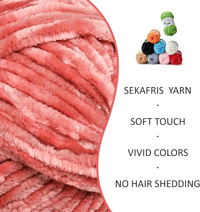 Chenille Crochet Gray Pink Yarn 3 Pack