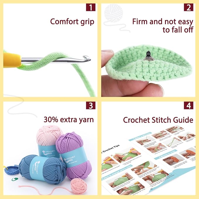CrochetBox Crochet Kit for Beginner, Bee Easy Learn How to Crochet Stuffed Animals Gift for Adults and Teen(), Knitting Set with Yarn Hook Stitch-by-Stitch Video Tutorial(30%+ Yarn)