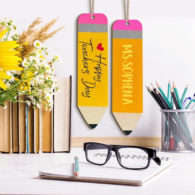 Wooden Ornaments to Paint 7 Inch, Wooden Pencil Cutouts Back to School DIY Blank Unfinished Labels Tags Crafts Teacher Appreciation Week Gifts Ornament for Student Hanging Decorations(10PCS)