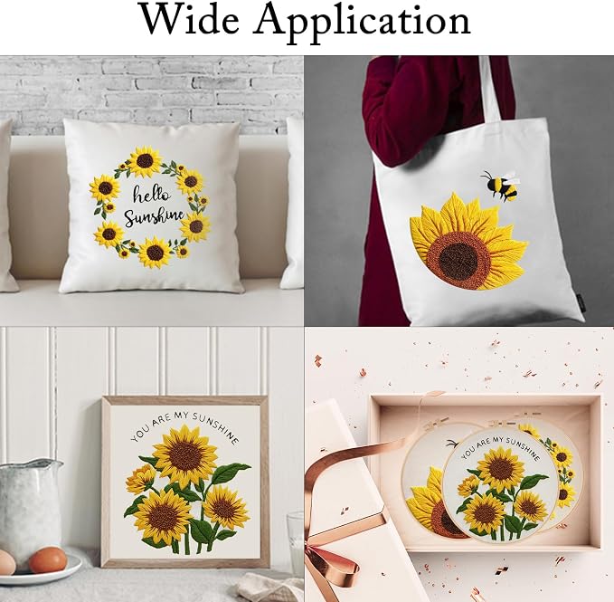 Nuberlic 3 Pack Embroidery Kit for Beginners with Sunflower Pattern