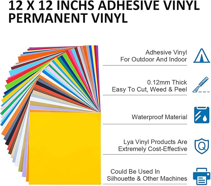 Lya Vinyl 195 Pack Permanent Vinyl, Self Adhesive Vinyl Sheets for Cutting Machine, Permanent Outdoor Sheets for Party Decoration, Sticker, DIY Mug, Car Decal