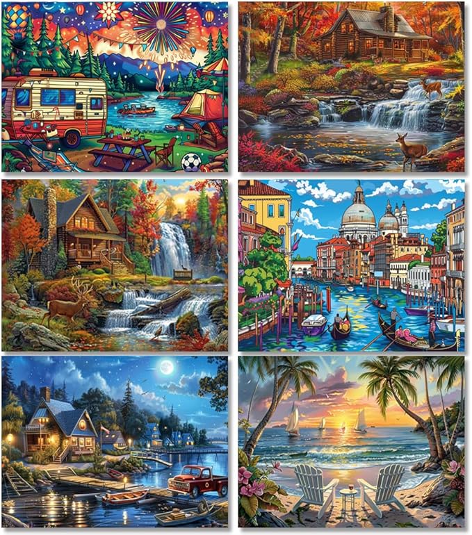 DOTSOPS 6 Pcs Landscape City Diamond Painting Kits Art Adults Painting Kits | Crafts DIY 5D Diamond Art Packs Kits,Full for Adults,Beginner Home Wall Decoration Gift 11.8 x 15.7 Inches