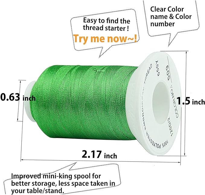 Simthread 63 Colors Polyester Embroidery Machine Thread Kit | 40 Weight for Brother Babylock Janome Singer Pfaff Husqvarna Bernina Embroidery,500M/550Y spool