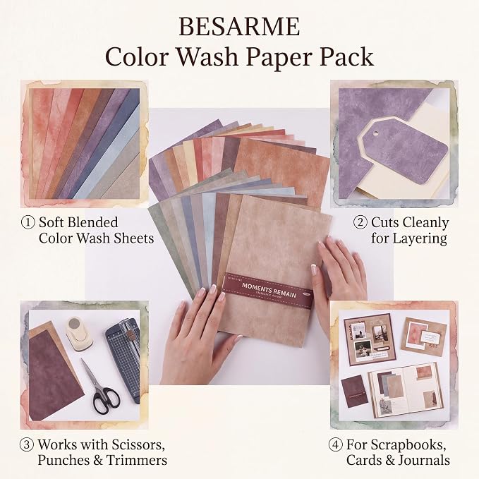 Scrapbook Paper Color Wash Decorative Craft Paper Pack Watercolor Patterned Sheets for Card Making Journaling Collage Decoupage Party Decor Invitations DIY Gift Projects