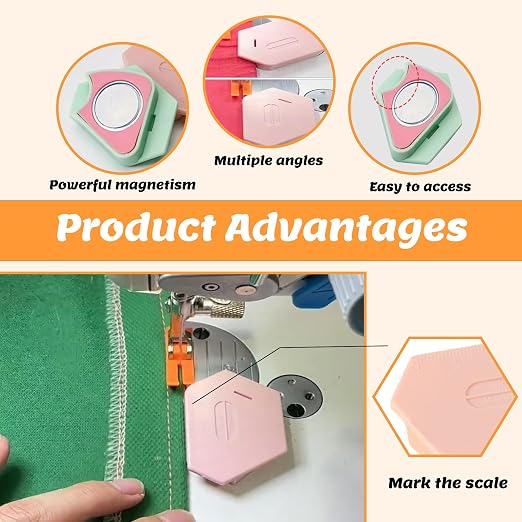 3 Pack Magnetic Seam Guide for Sewing Machine, Upgraded Multifunctional Polygonal Hemmer Guide with Scale, Universal Sewing Accessories Supplies for Magnet Making Machines (3color)