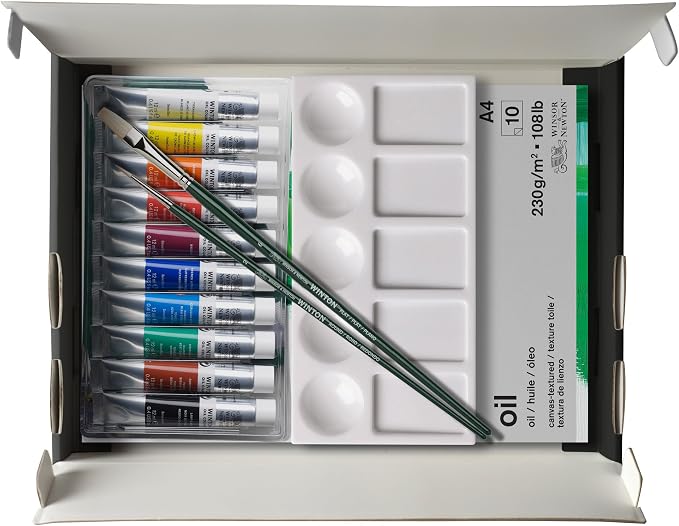 Winsor & Newton Winton Oil Colour Paint, Set of 10 x 12ml Tubes (includes 2 Brushes, Pad, Palette)