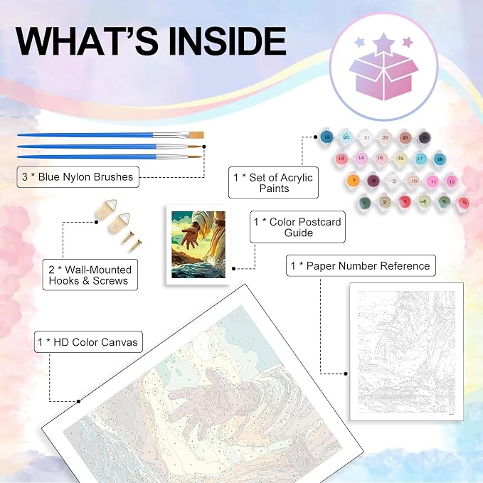 Camocin Paint by Numbers Kit for Adults, Jesus Number Painting Canvas Kit | DIY Acrylic Painting Set for Beginners, Stress Relief Relaxing Craft, Home Wall Decor, Holiday Gift for Adults, 16x20 Inch