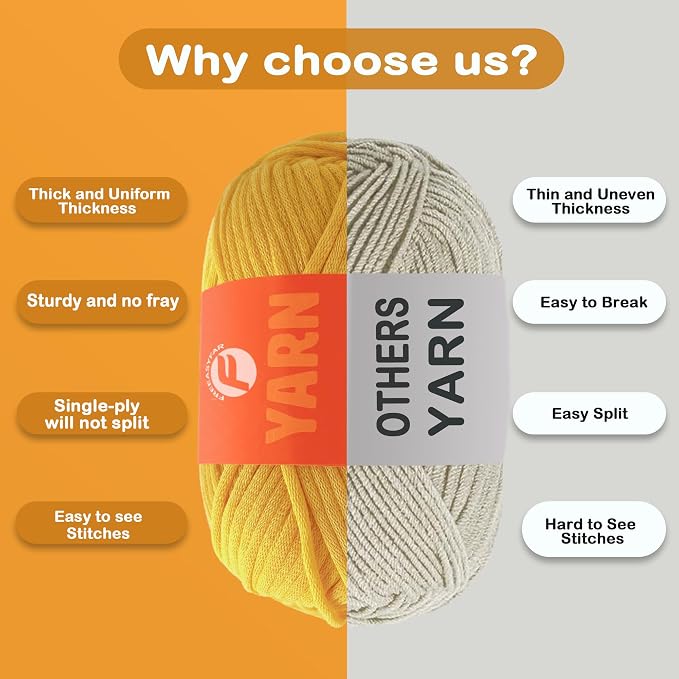2x3.5Oz Beginner-Friendly Yarn for Crocheting and Knitting;Worsted-Weight Medium #4;Cotton Blend Yarn for Beginners with Easy-to-See Sitches,Great for Amigurumi DIY (Yellow, 2 Skein)