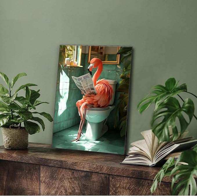 AIBOERL Diamond Art Kits for Adults,Flamingo Diamond Painting Wall Decor | Round Drill Bathroom Diamond Painting for Beginners DIY Rhinestone 5D Diamond dots(Gemstone Craft)Wall Art Gift 12x16IN