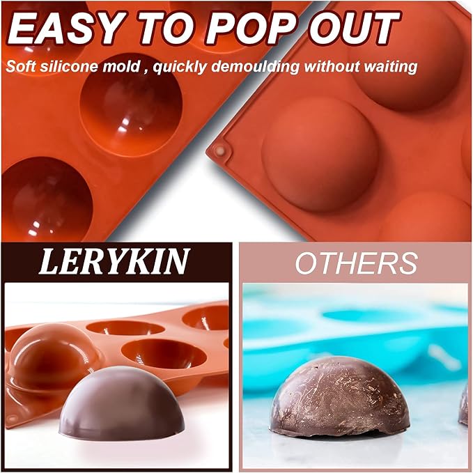Lerykin 2 Pack Large 6-Cavity Semi Sphere Silicone Molds, Non-Stick Baking Mold for Making Standard Size Hot Chocolate Bomb, Cake, Jelly, Dome Mousse