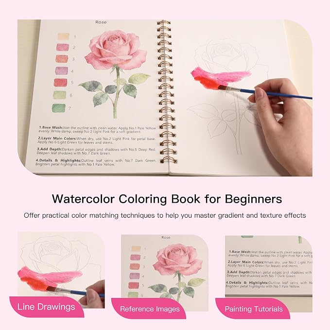 PAPPAGLLO Watercolor Workbook Floral Watercolor Book Paint Set for Beginner