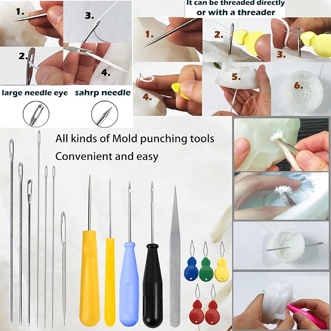 18PCS Candle Punch Tool Professional Candle Wick Needle for Silicone Molds and Candles,Hook Punch Needle Wick for Molds,Candle Making Supplies for Beginner