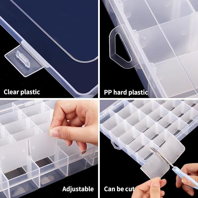 Bead Organizer Storage 36 Grid Jewelry Tackle Craft Box Adjustable Dividers | Clear Plastic, Adjustable Dividers, for Beads Nails Jewelry Crafts Fishing Tackle and Small-Item Organization