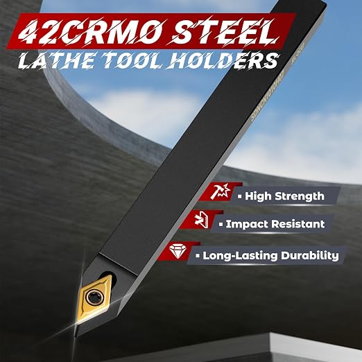 Indexable Lathe Turning Tool 21Pcs Kit 3/8'' 10mm Shank 7Pcs Metal Lathe Tools Holder Set with 14Pcs Turning Inserts for Turning Grooving Threading Boring Carbide Inserts Carbide Turning Tool
