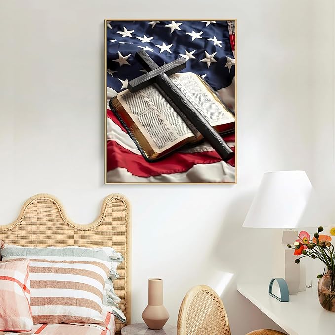 Paint by Numbers Kit for Adults, Flag Cross DIY Acrylic Canvas Painting Set | 16x20 Inch, Religious Christian Bible Number Painting Craft Kit, Home Wall Decor, Stress Relief Relaxing Hobby Gift