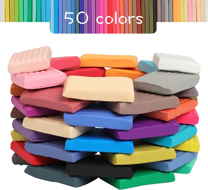 Aestd-ST Polymer Clay Kit 50 Colors, Oven Bake Modeling Clay for Kids | DIY Starter Kit, 20 Sculpting Tools & Accessory, Easy to Shape, Non-Sticky, Colorful, Storage Box, Gift for Kids & Artists