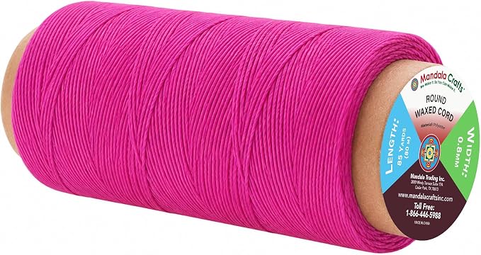 Mandala Crafts 80M 0.8mm Magenta Round Waxed Thread for Leather Sewing