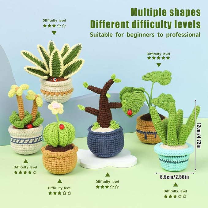 Hssugi Crochet Kit for Beginners, 6PCS Succulents Plants Crochet Kits | Crochet Kits with Step-by-Step Video Tutorials, Crochet Yarn DIY Beginner Crochet Kit for Adults Succulent Family