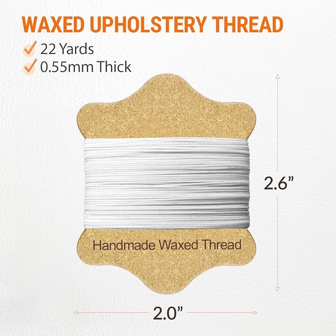 VONEEDL Upholstery Repair Kit: Waxed Sewing Thread (White Color) & Heavy Duty Needles (11 PCS) for Leather, Canvas & Quilting Thread