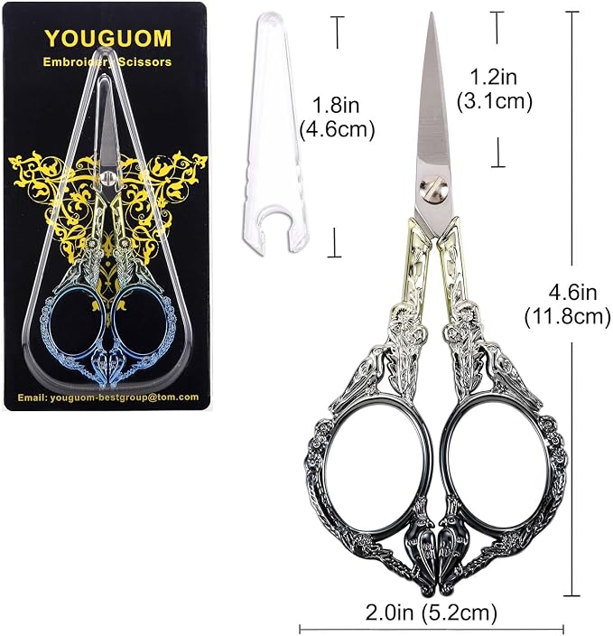 YOUGUOM Sewing Embroidery Scissors, Small Thread Shears with Cover | 4.6in, Sharp, Precision, for Craft, Artwork, Needlework, Yarn, Knitting, Paper Cutting, Detail Snips, Cute DIY Kit, Black