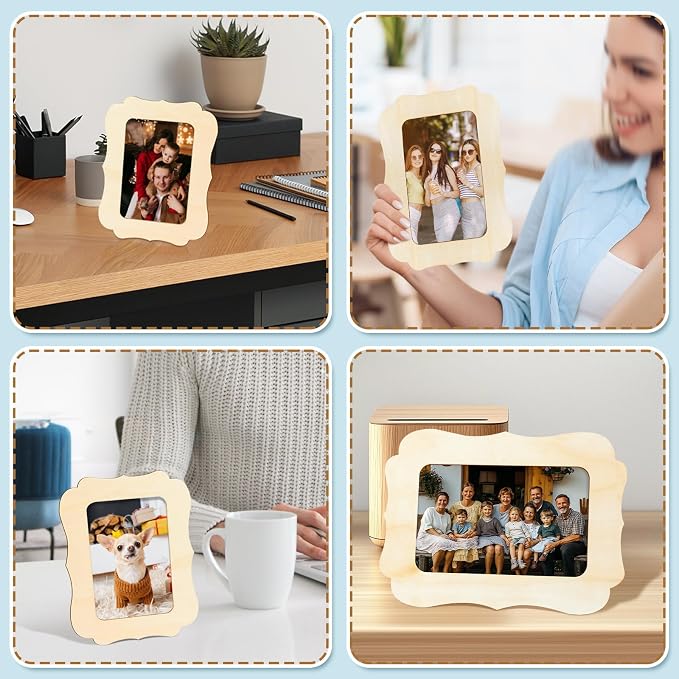 VOKOY 30 Pack Wooden Picture Frames for Crafts, 4" x 6" Photos DIY Wood Frames for Crafting,Unfinished Standing Photo Frames DIY Crafts Wood Decorate for Birthday Party Gifts, Vintage Shape