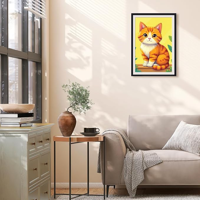 Ginkko Paint by Numbers Kit for Adults Beginner & Kids Ages 8-12 with Wooden Frame Easy Acrylic on Canvas 8x12 inch with Paints and Brushes, Ginger cat(Include Framed)