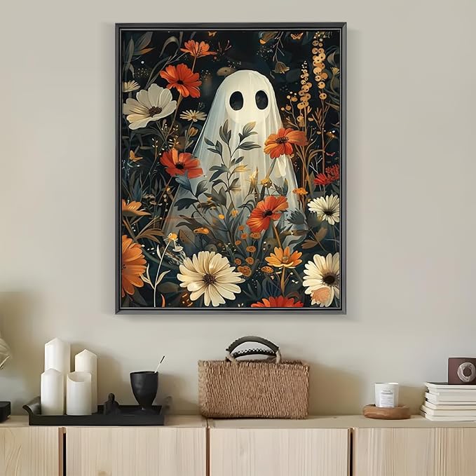 LKHMVCA Halloween Ghost Daisy Flower Paint by Number Kits for Adults, DIY Paint by Numbers Kits for Adults Beginners Without Frame, Acrylic Paint Canvas Painting Kits Art for Home Decor 16x20 Inch
