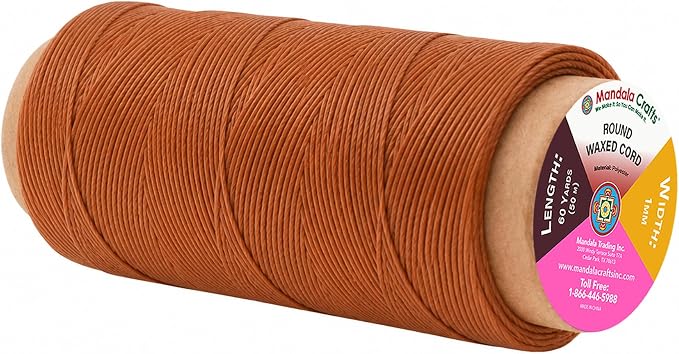Mandala Crafts 50M 1mm Camel Round Waxed Thread for Leather Sewing
