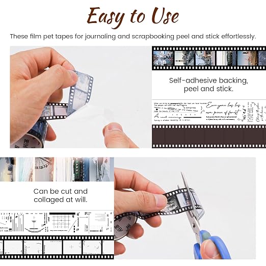 LELE LIFE 6 Rolls Filmstrip PET Washi Tape, Self-Adhesive Retro Movie Film Reel Art Decorative Tape Stickers for Journaling, Scrapbooking, Crafts, Diaries, Junk Journal Supplies