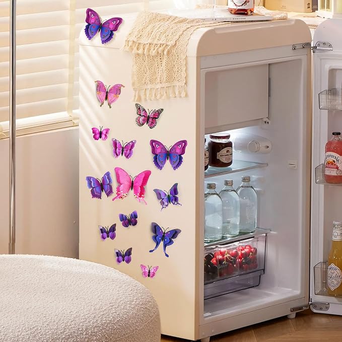 SAOROPEB 3D Butterfly Wall Decor, 24 Pcs Purple Butterfly Decorations