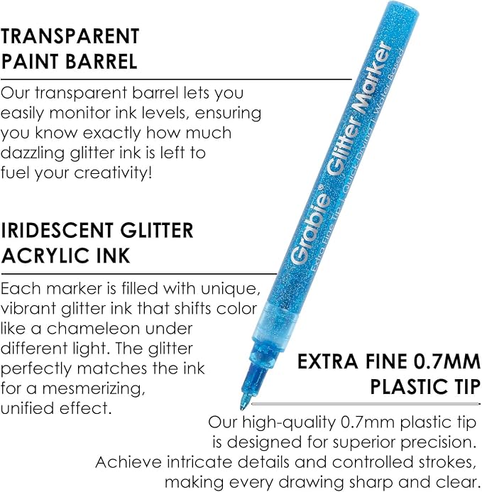 Grabie Glitter Acrylic Paint Markers, Pack of 24 Medium Tip Paint Pens