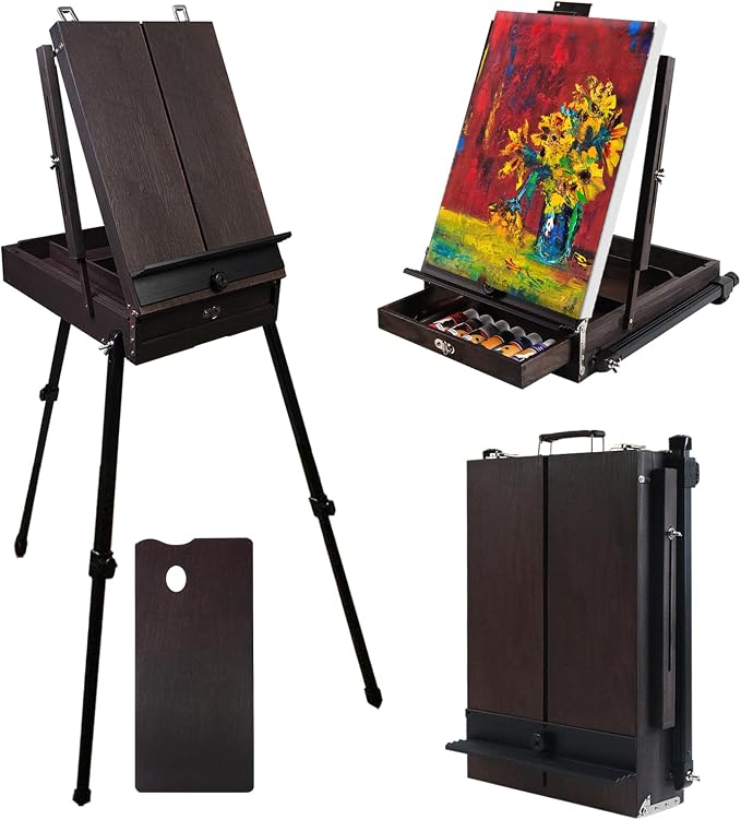 CONDA 70” French Easel with Aluminum Legs, Folding Sketch Painting Easel with Drawer, Tripod Easel Stand for Painting, Sketching, Display