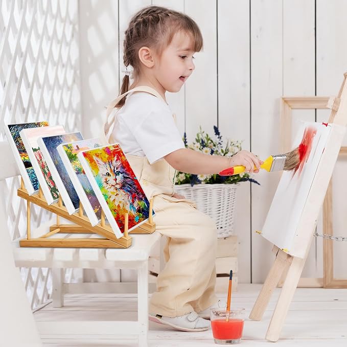 Vowcarol Small Art Drying Rack, Art Storage Rack, 5 Layers Paint Display Rack Wood Storage Stand for Canvas Boards, Bamboo Display Rack for Painting Canvas, Paint Art Organizer-2 Pack