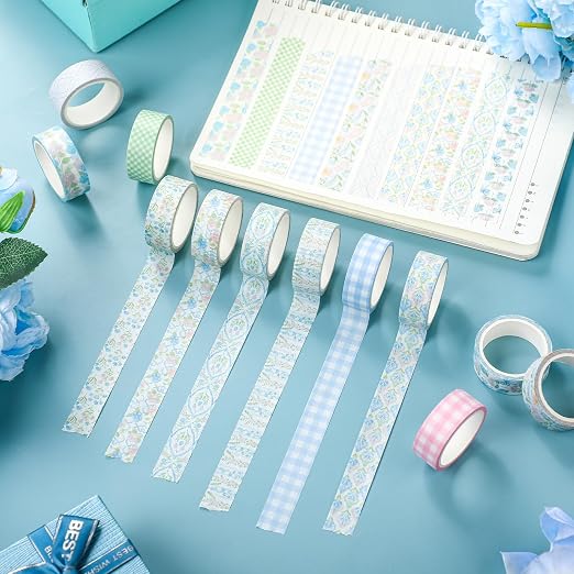 12 Rolls Floral Washi Tape Set,Pink and Blue,Flowers | Watercolor Flowers Design for Scrapbook Journal DIY Craft School Supplies, 15 mm Vintage Decorative Masking Washi Tapes
