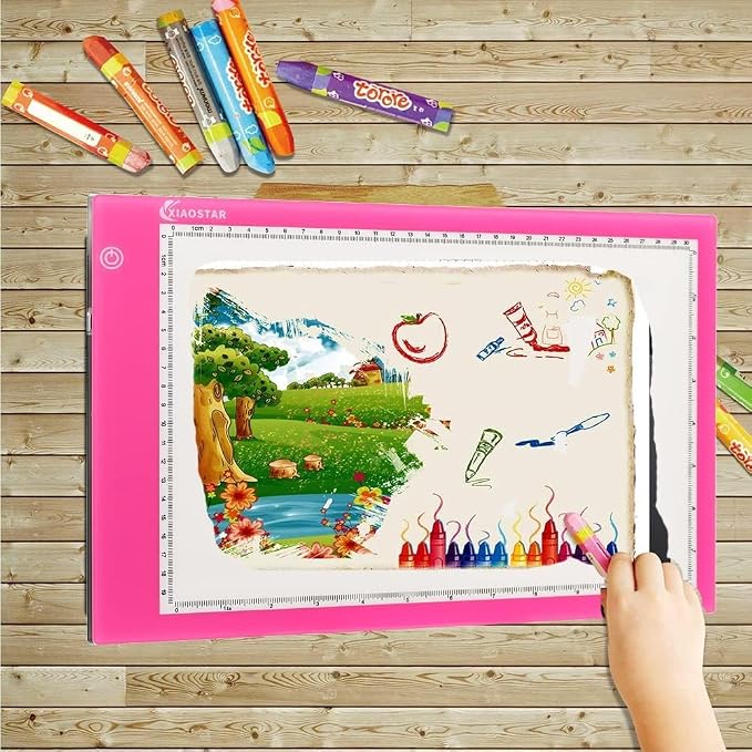 XIAOSTAR Light Box Drawing Pad, Tracing Board with Type-C Charge Cable and Brightness Adjustable for Artists, AnimationDrawing, Sketching, Animation, X-ray Viewing (A4-Pink) | for Artists,Animation Drawing,Sketching,Animation,X-ray Viewing (Red)