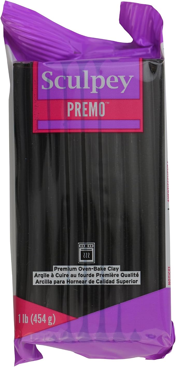 Sculpey Premo Black 1 lb Bar - Oven-Bake Polymer Clay for Jewelry & Art | Professional Grade Modeling Clay, Non-Toxic, Soft & Durable, Perfect for Caning, Mokume Gane, Charms & Figurines