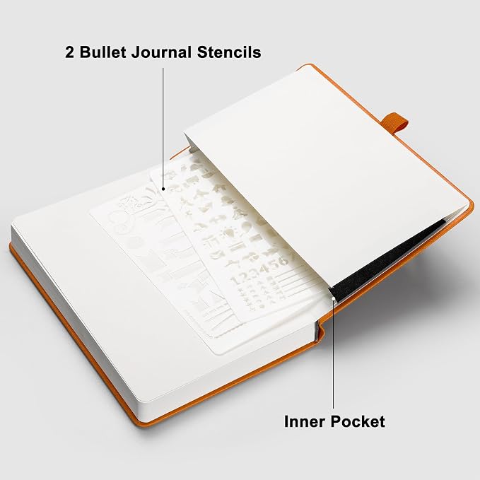 RETTACY Blank Journal Notebook, 192 Pages, A5 Medium Size (5.7'' x 8.3'') | Leather Hardcover, 100 GSM Thick Paper, for Sketching, Drawing, Painting (Orange)