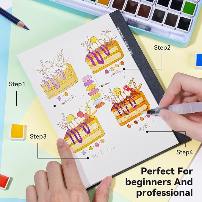 MeiLiang Watercolor Paint Set, 36 Vivid Colors in Pocket Box with Metal Ring and Watercolor Brush, Perfect for Students, Beginners and More