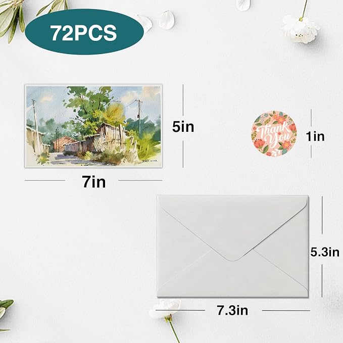 30 Packs Blank Watercolor Cards with Envelopes 5 x 7 Inch 140lb/300gsm