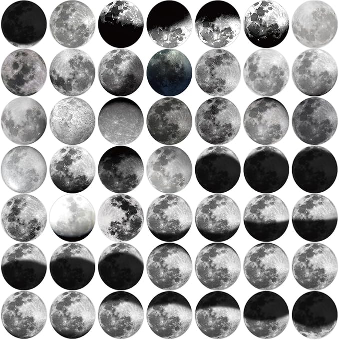 Moon Phase Stickers 50Pcs Lunar Phase Waterproof Vinyl Decals for Water Bottles Cup Computer Mobile Phone Skateboard Guitar Classroom Children and Adolescents(Colourful-F5)