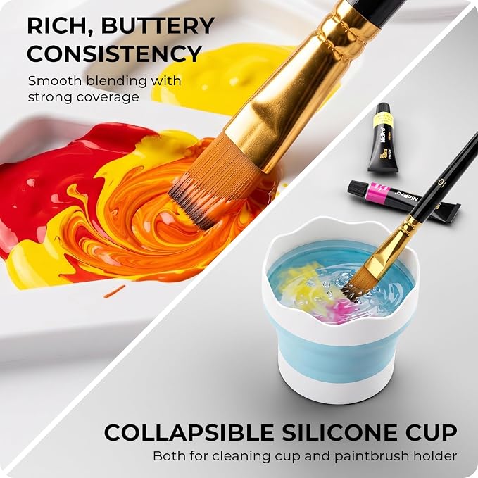 Nicpro 92PCS Acrylic Paint Canvas Set for Adults with 48 Paint for Artist | Acrylic Paints, Table Easel, 8 Canvas Panels, 12 Brushes, Paper Pad, Cleaning Cup, Sponge, Palette, Art Painting Supplies Kit