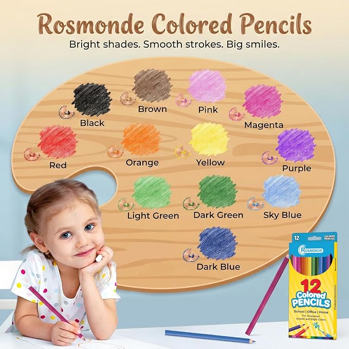 Rosmonde Colored Pencils Bulk, 50 Sets (600 Pencils), 12 Assorted Colors
