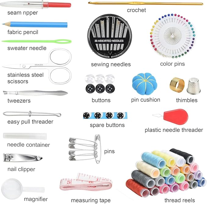 Marcoon Sewing Kit for Adults, Portable Needle & Thread Repair Kit | Complete Sewing Supplies & Accessories Set, Beginner‑Friendly for Travel Emergency Home College Dorm Essentials (Black, M)