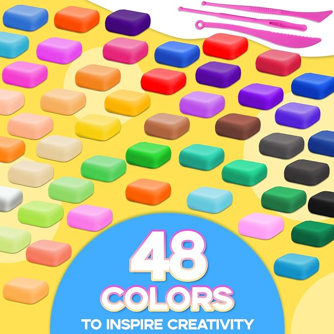 MuseLuxe Air Dry Clay - 48 Colors Modeling Clay Kit | 3 Sculpting Tools,Safe & Non-Toxic,DIY Magic Gifts Toys for Boys,Girls,Kids