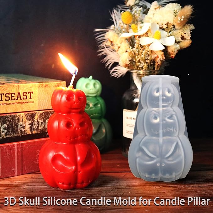 Pumpkin Candle Molds, 3-Layer Grimace Pumpkin Halloween Candle Molds | 3D Pumpkin Silicone Mold for Candle Making, Epoxy Resin Casting, Aromatherapy Wax, Soap, Crafts Gift Home Decor